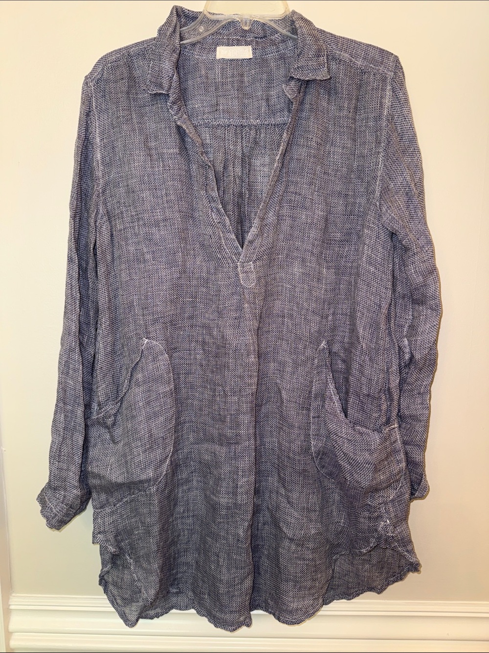 CP Shades Navy Blue Linen Cover Up Tunic Oversized pockets size Small S